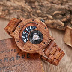 Montre en bois naturel pour hommes, Table rotative, cadran boussole, véritable bois de noyer, ébène, bambou, Concept marron, montre à Quartz