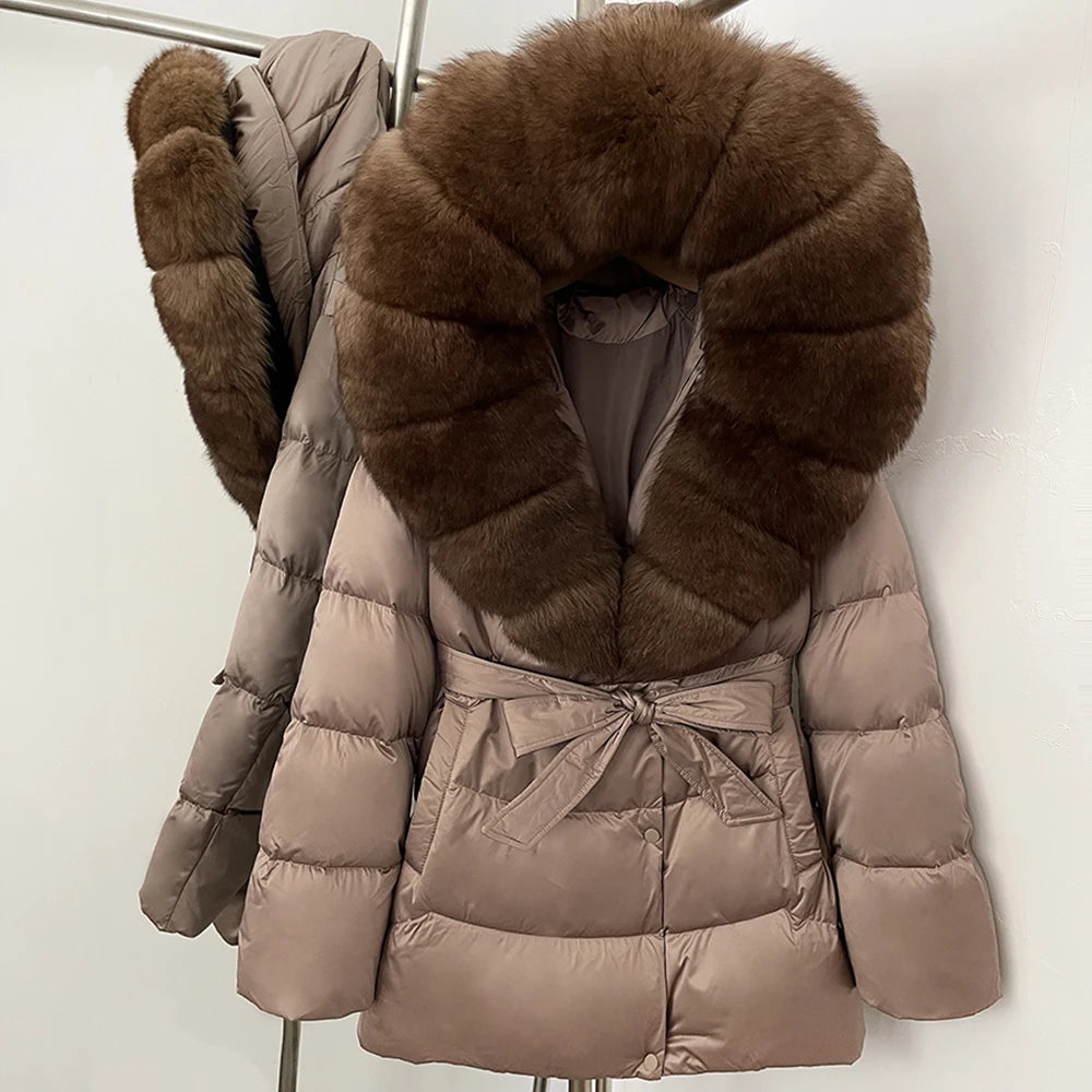Down Jacket Women Large Fox Fur Hooded Thick Natural Silver Fur Warm Female Parkas Waterproof 2025 Winter 90% Duck Down Coat