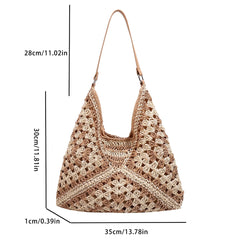 Sac à main d'été bohème tressé, fourre-tout décontracté, sac de plage en paille creuse, sac initié tissé, sac de voyage en raphia et rotin