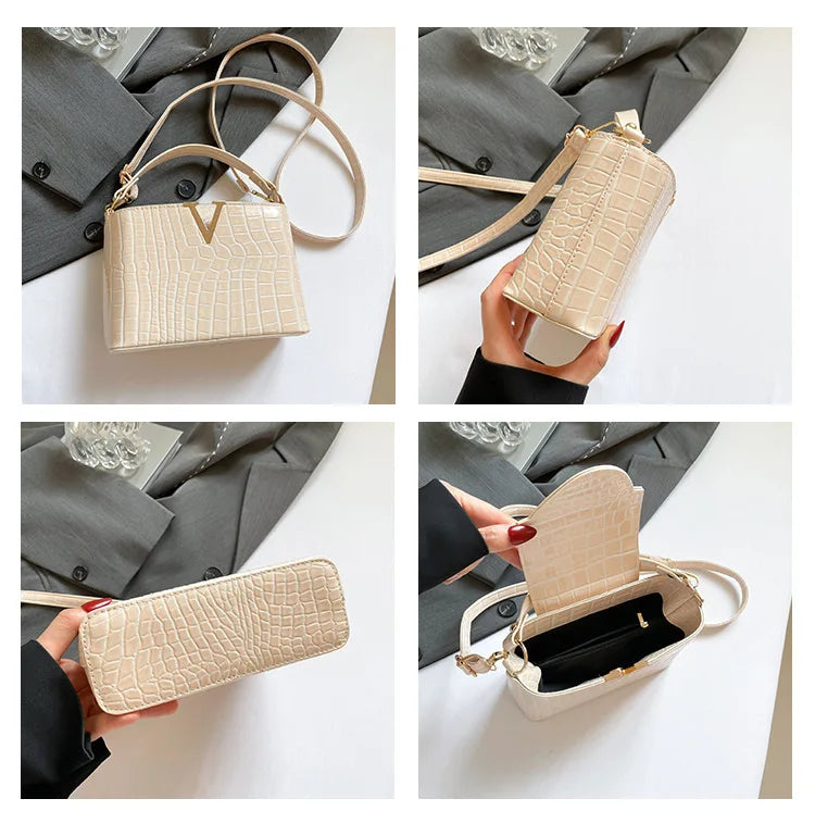 Mini multifunctional handbag made of waterproof PU fabric, fashionable, solid color, simple material, locking buckle, decoration 