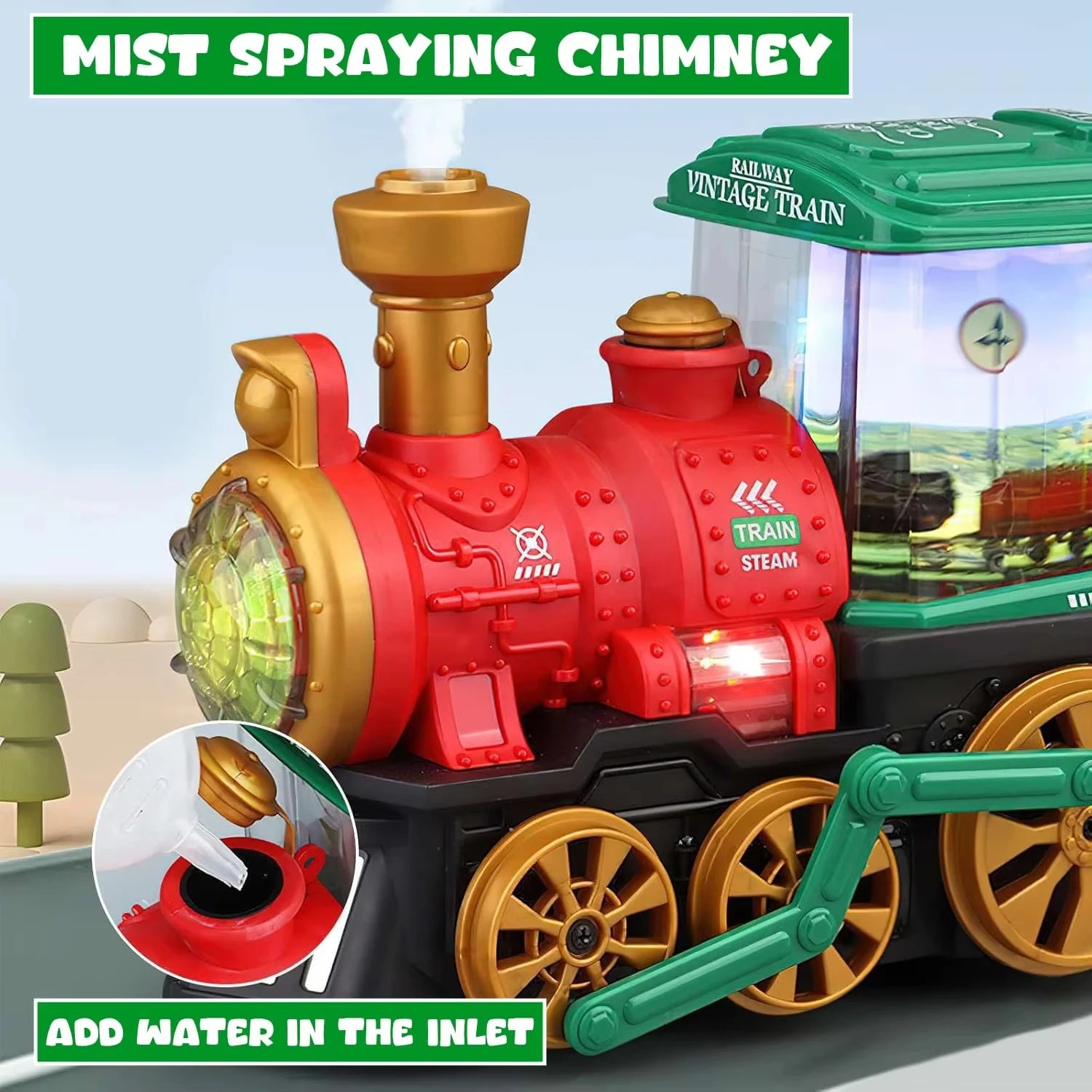 Jouet de Train pour tout-petits 3-5, camions Locomotive moteur à vapeur électrique avec fumée, lumière et son, camions jouets pour tout-petits, cadeau pour garçons