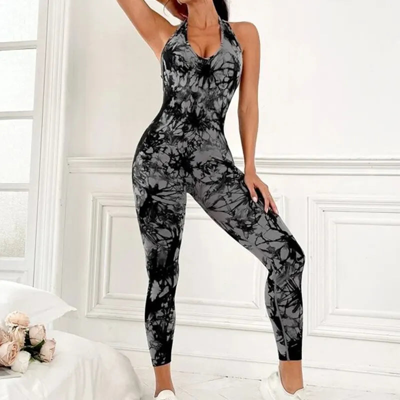 Sexy dos nu fronde femmes pleine saisons décontracté Fitness sport combishort sans manches mince vêtements de sport tout en un combinaison vêtements