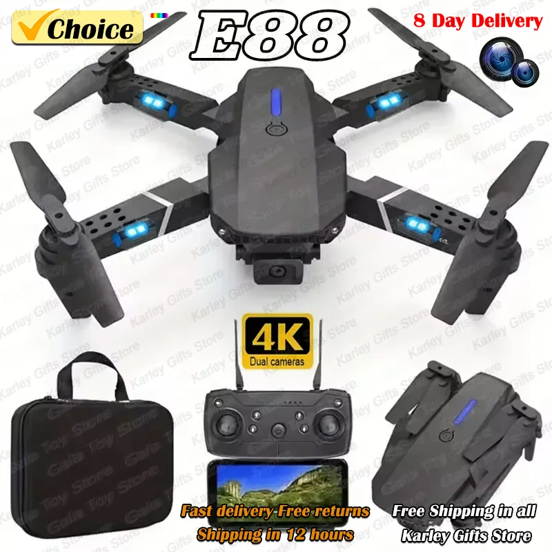 Drone E88Pro RC 4K Professionnel avec Caméra HD Grand Angle 1080P, Hélicoptère RC Pliable, Hélicoptère, WiFi, FPV, Détient le Tablier, Populaire