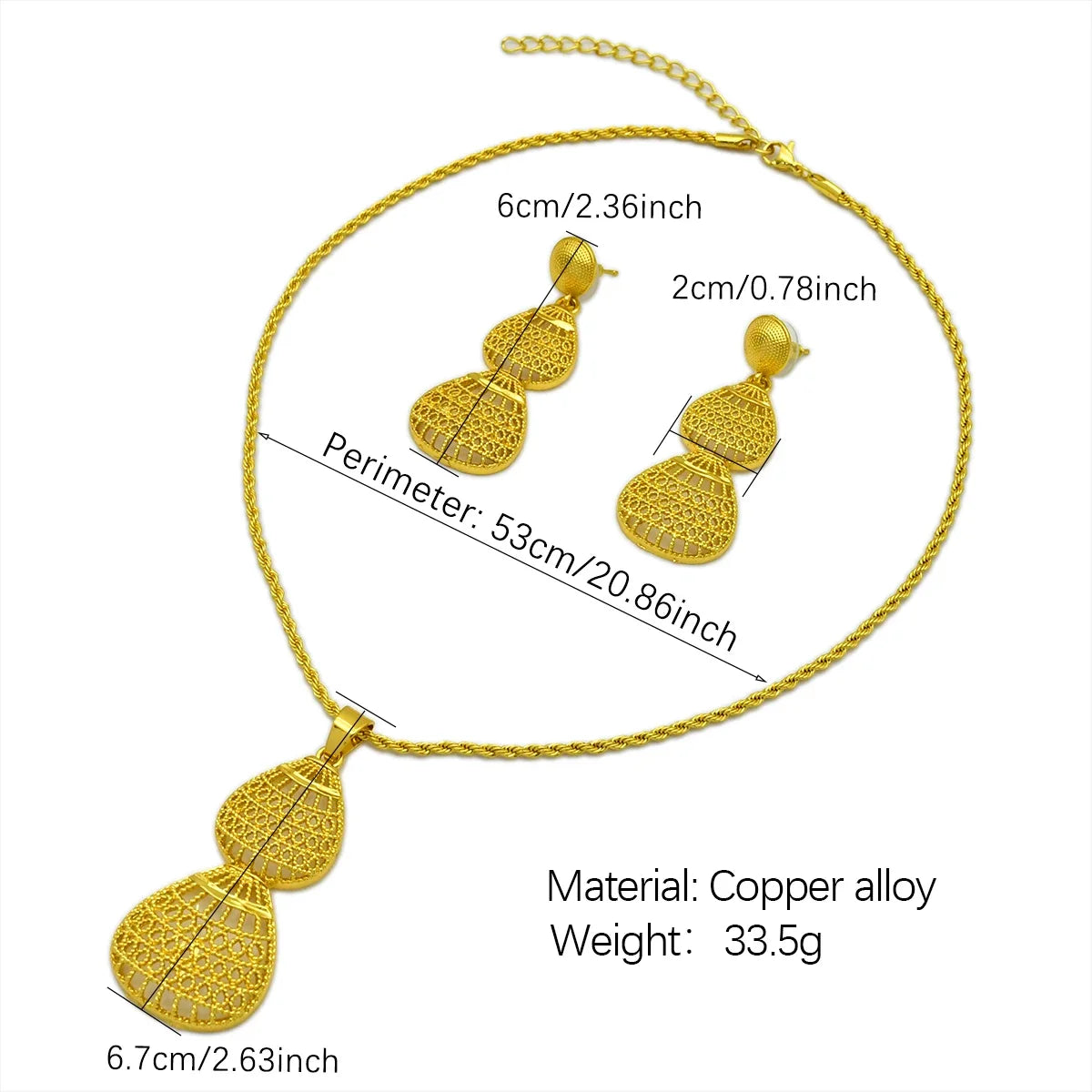 Ensembles de bijoux éthiopiens pour femmes, pendentif gouttelette, colliers de la présidence, boucles d'oreilles, ensemble de deux pièces, document en or 24 carats, cadeaux de fête de mariage érythréen