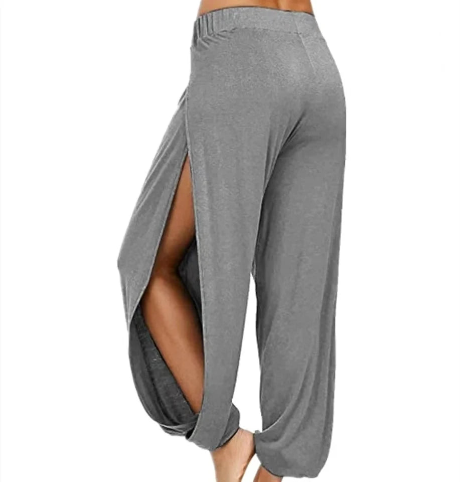 Women's Fashion High Waist Yoga Pants Wide Leg Slit Haren Pants Casual Gym Leggings Solid Hollow Out Workout Pants Gym Loungewear
