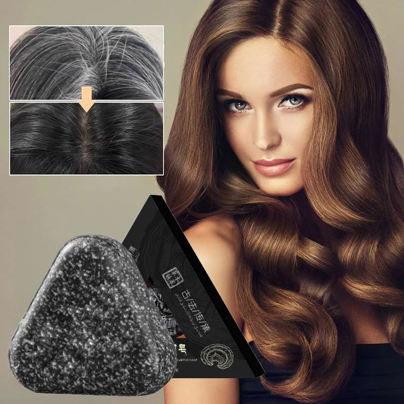 Shampoing naturel pour cheveux noirs, barre faite à la main avec Ganoderma Polygonum Multiflorum, savon nourrissant et brillant pour la croissance des cheveux à base de plantes
