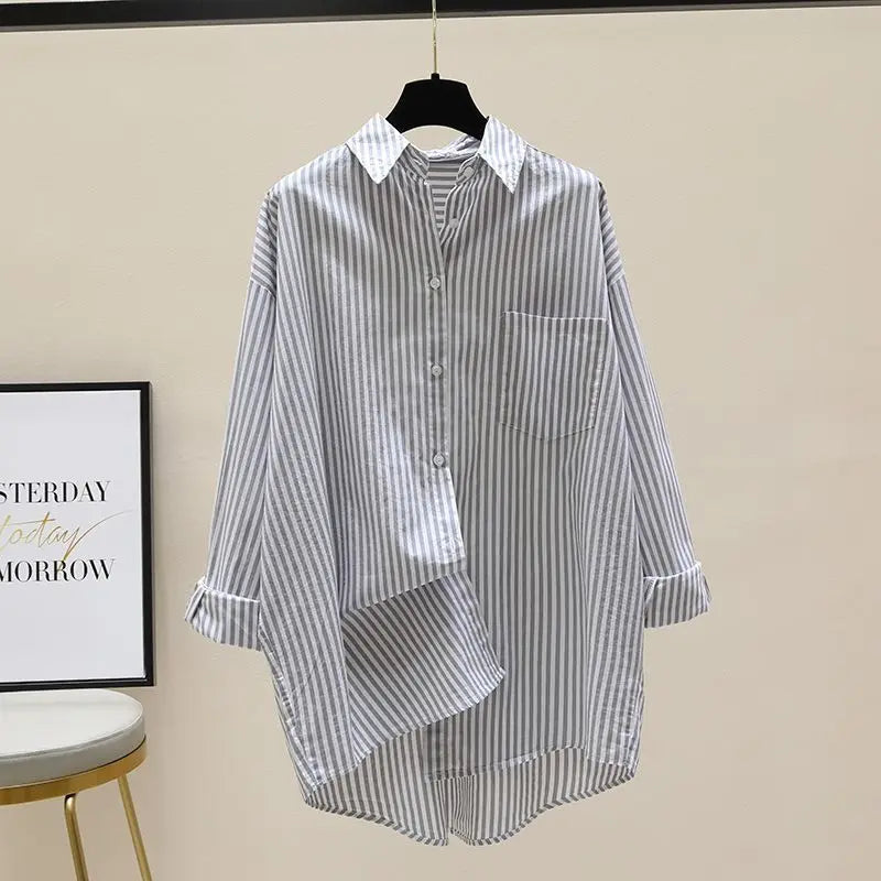 Chemise rayée femmes chemises été automne mode femme bureau dame chemisier ample à manches longues Protection solaire hauts chemises décontractées