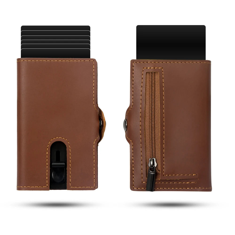 CASEKEY hommes portefeuilles véritable cuir de vache Pop Up affaires porte-carte de crédit RFID blocage mince intelligent portefeuille en Fiber de carbone avec poche