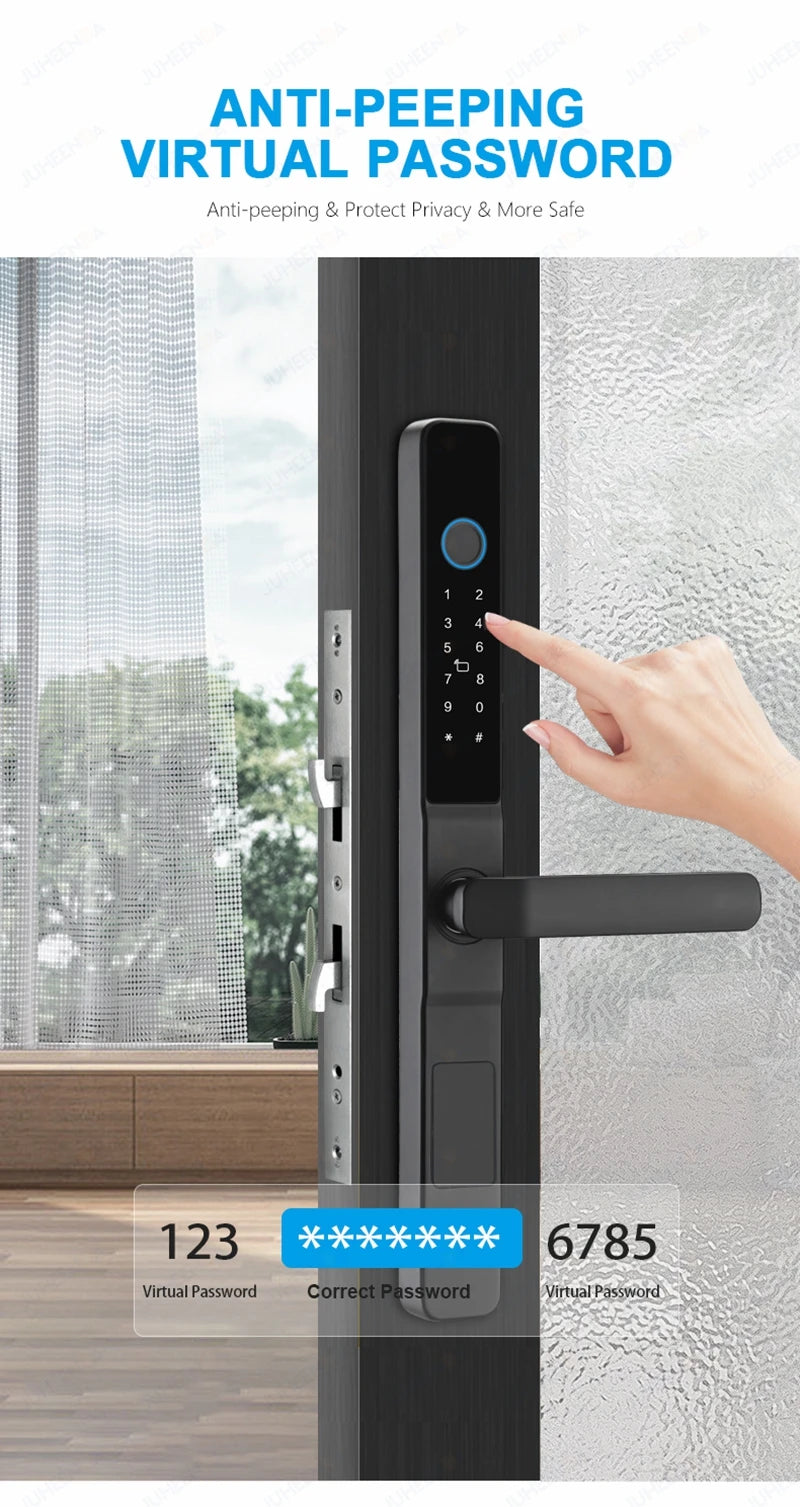 Serrure intelligente pour porte coulissante étanche, application TTLock Alexa, Code numérique par empreinte digitale, carte RFID, Anti-serrure électronique en verre d'aluminium