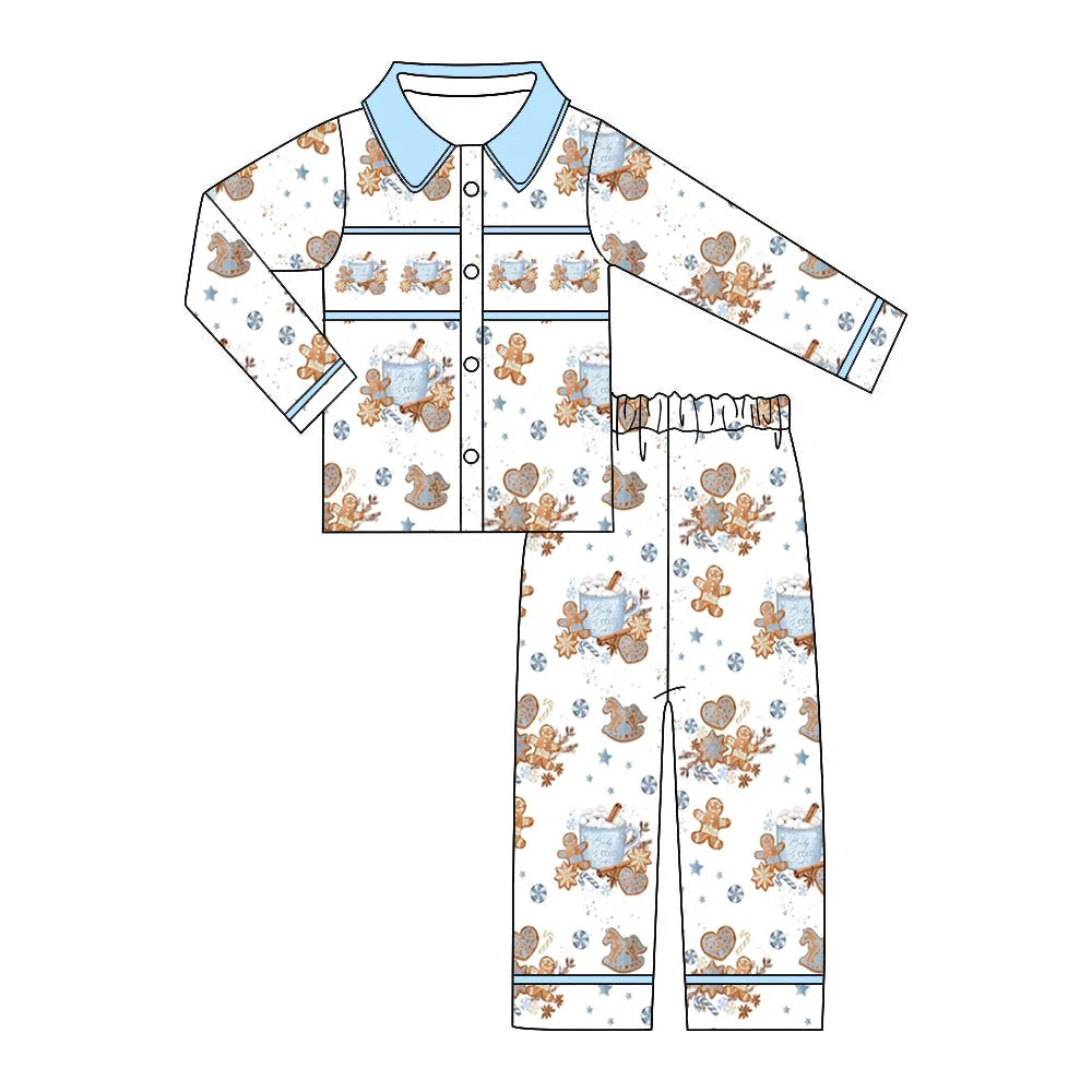 Vêtements pour hommes en pain d'épice pour enfants, manches courtes, pantalon imprimé elfe de dessin animé, ensemble de noël pour filles et garçons, vente en gros