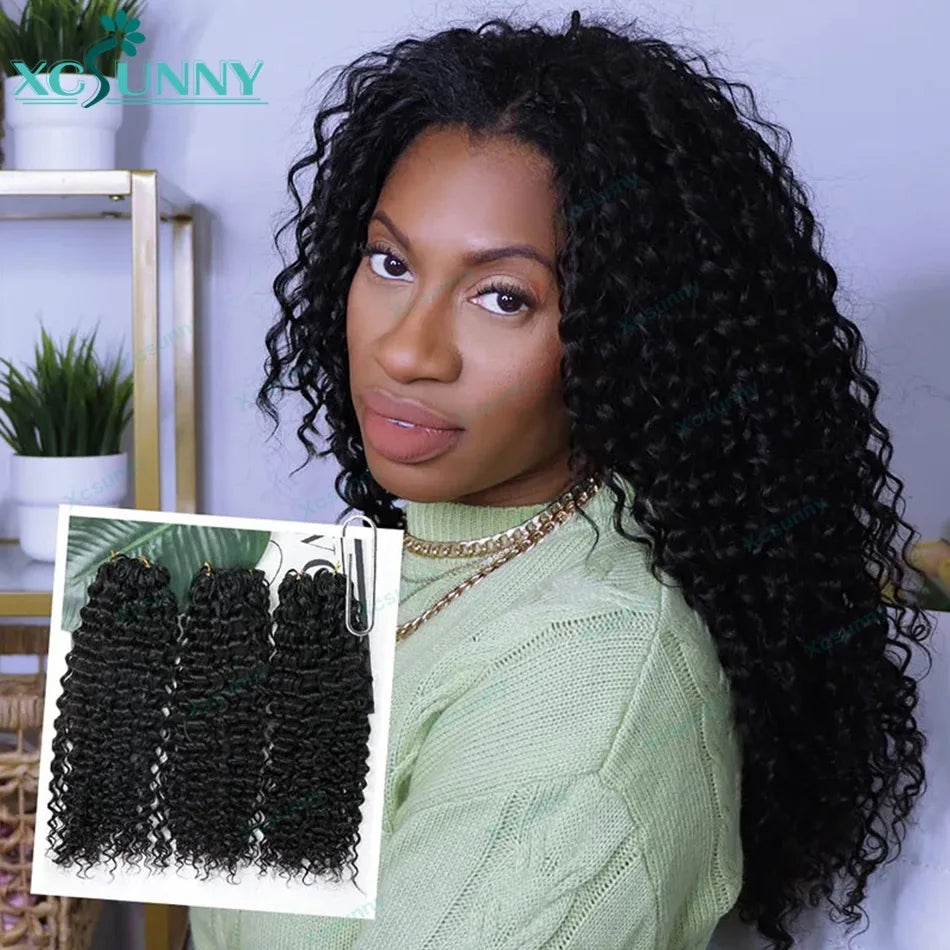Crochet curly human hair extensions, knotless, pre-parted, feathery, human hair, water wave, invisible knot with string