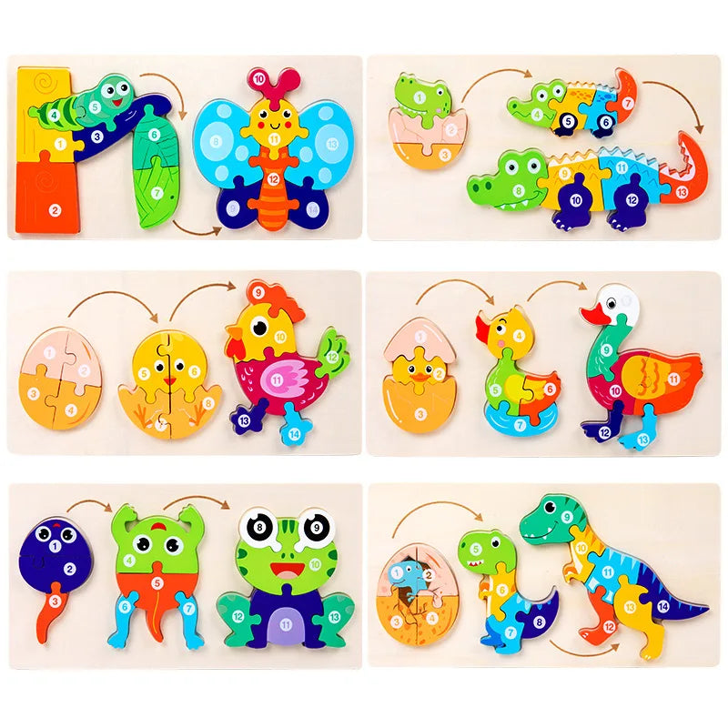 Jouet bébé en bois Puzzle 3D jouets cycle de vie puzzle dessin animé Puzzle pour enfants bébé éducation précoce Intelligence pour les enfants