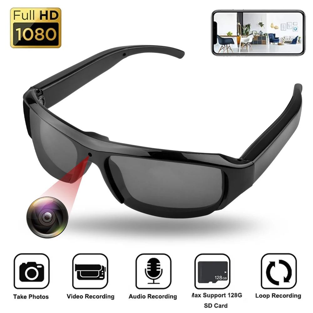 Mini caméra portable avec lunettes, enregistreur vidéo extérieur, prise de photos, cyclisme, contrôle à un bouton, HD, 1080P