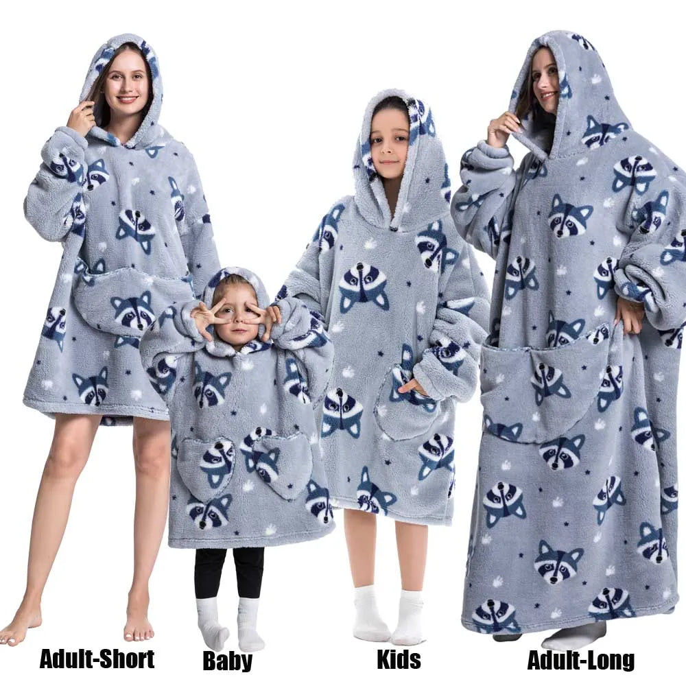 Sweat-shirt à capuche d'hiver pour femmes et hommes, pull polaire géant TV, couverture surdimensionnée avec manches, vêtements citrouille d'halloween pour adultes