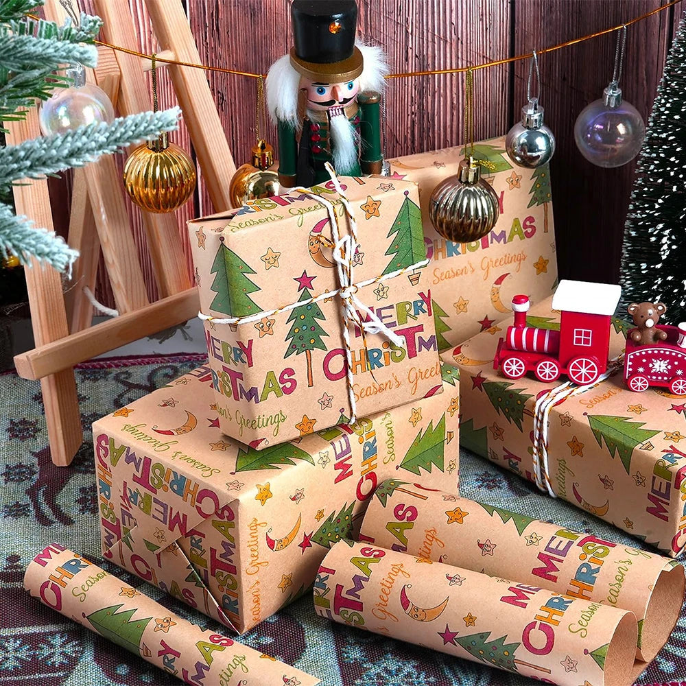 Papier d'emballage de cadeaux de Noël Papier d'emballage de cadeaux multi-styles Boîte-cadeau de Noël écologique Papier Cadeaux d'anniversaire et de vacances