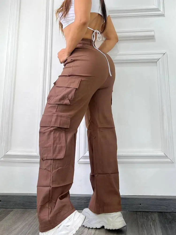 Nouveau pantalon Cargo droit femmes taille haute Baggy pantalon décontracté jambe large mince Vintage Y2K Streetwear poche mode pantalons décontractés