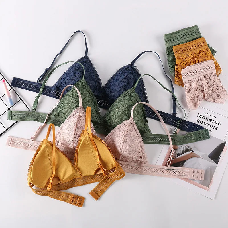 Femmes dentelle soutien-gorge ensembles sous-vêtements sans couture dos nu gilet Sexy rembourré Bralette Lingerie ultra-mince soutien-gorge et bref ensembles femmes intimes