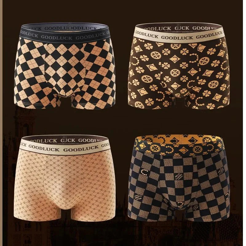 4-Piece Men's Underwear Set: Sexy Antibacterial Breathable Printed Boxer Shorts, New Style Slim Fit Flat Wedge Briefs