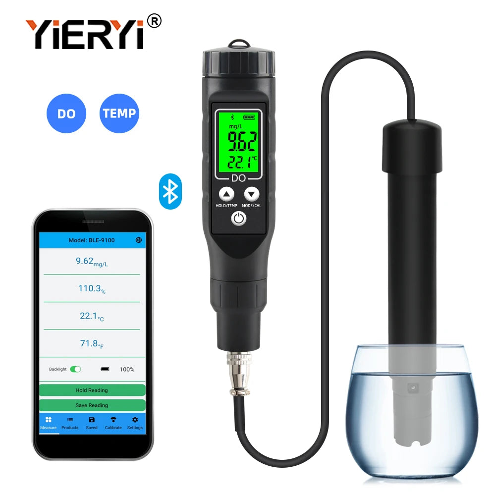 Yieryi Compteur d'oxygène dissous professionnel BLE-9100 analyseur d'oxygène dissous intelligent testeur de concentration d'oxygène