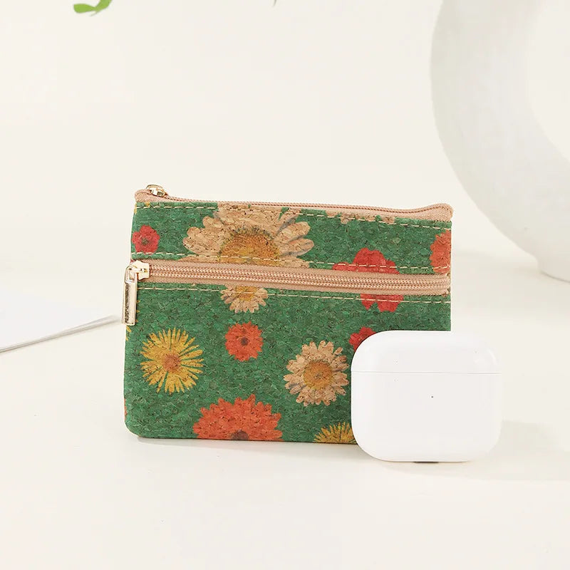 Porte-monnaie original en liège pour femme, mini portefeuille, petit sac, porte-monnaie avec double fermeture éclair, sac d'argent, carte, clé, rouge à lèvres, évaluation