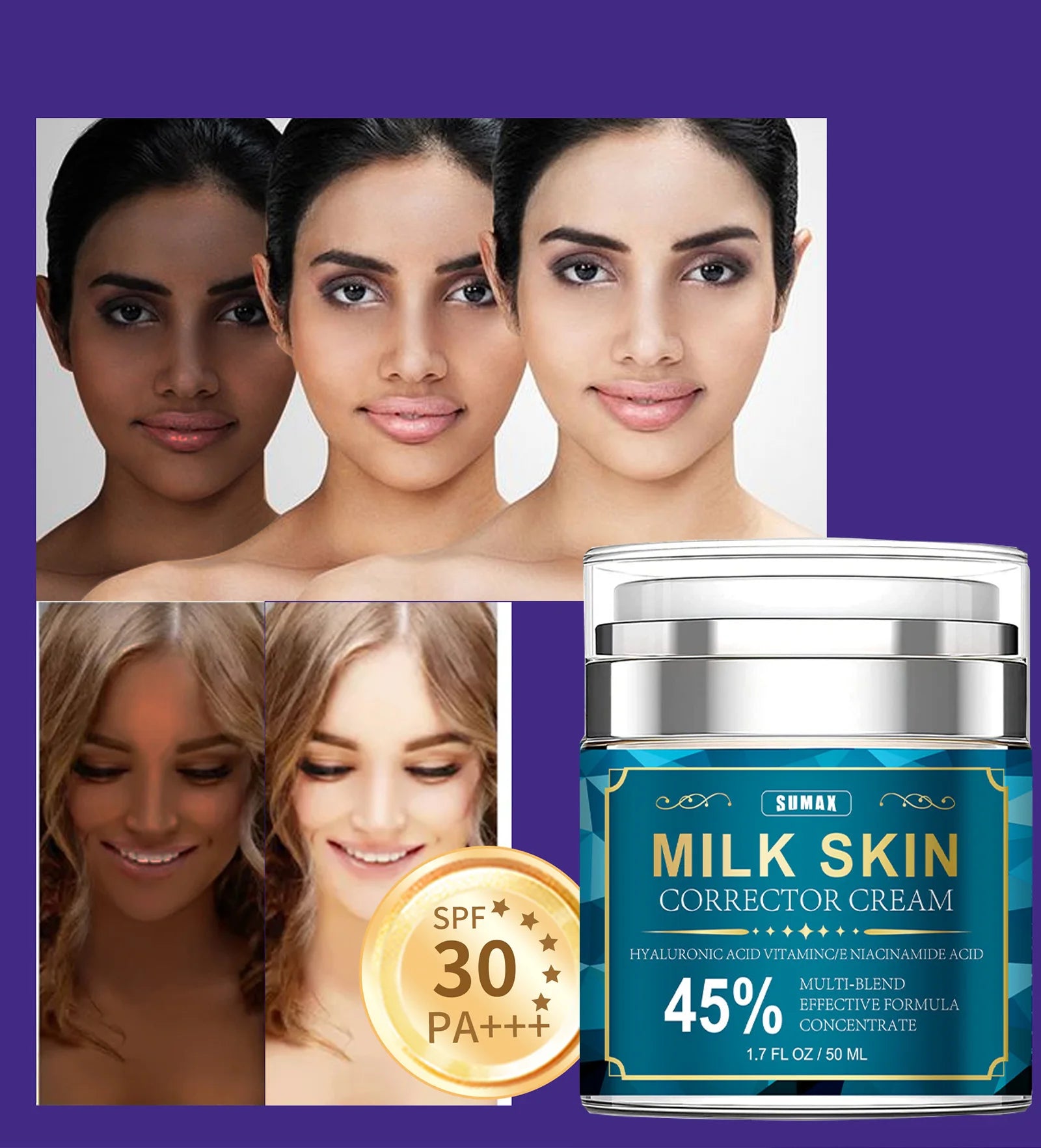 Sumax-Crème pour le visage au collagène de rétinol, soin hydratant à l'acide hyaluronique, raffermissant et éclaircissant à 5%, 50ml