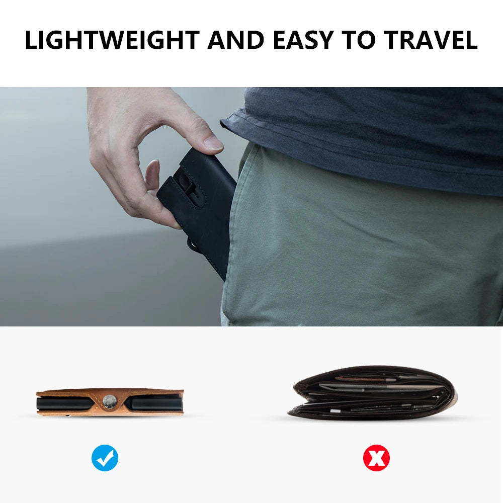 CASEKEY hommes portefeuilles véritable cuir de vache Pop Up affaires porte-carte de crédit RFID blocage mince intelligent portefeuille en Fiber de carbone avec poche