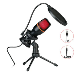 Microphone filaire à condensateur USB, 3.5mm, pour PC, ordinateur portable, jeu, Podcast, Studio, professionnel, Anti-soufflage, pour bureau