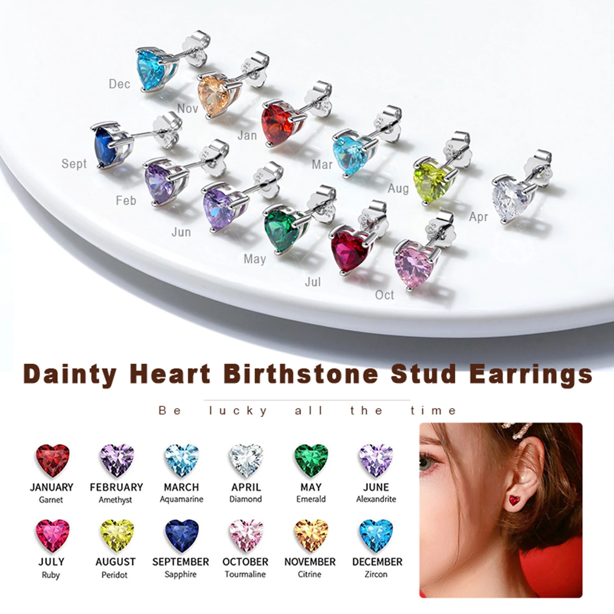 Effie Queen 925 boucles d'oreilles en argent Sterling pierre de naissance pour femmes AAA Zircon cubique 12 couleurs boucles d'oreilles mode fille bijoux SE84