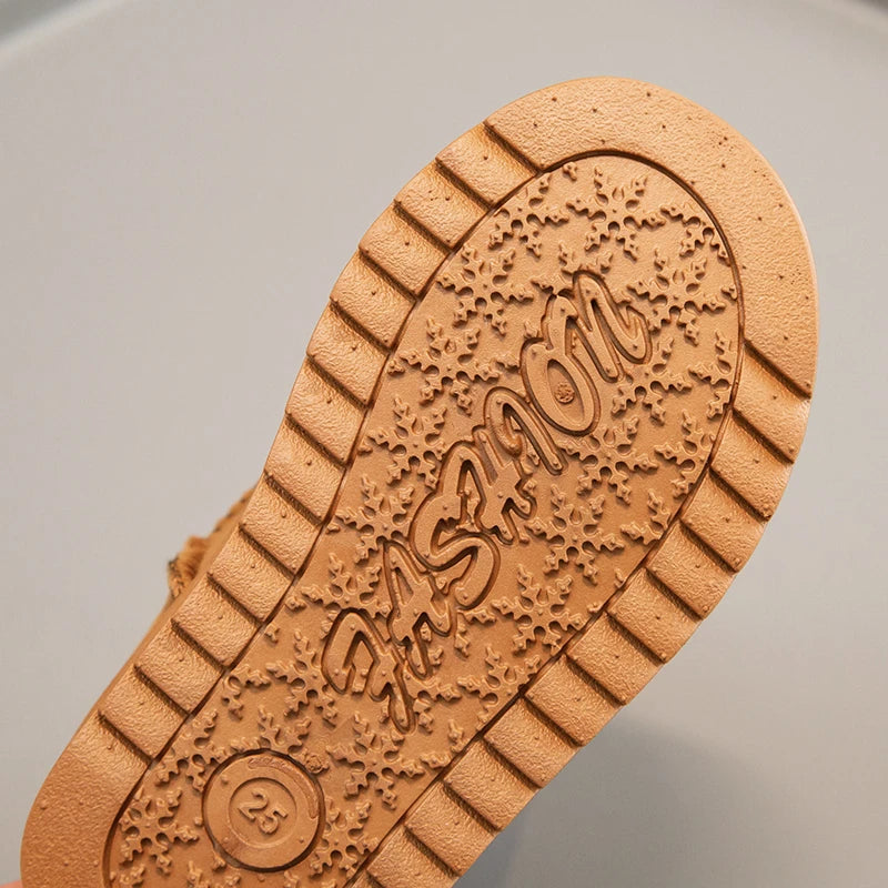 Bottes de neige pour enfants, Style concis, peluche épaisse, bottes courtes d'hiver pour enfants, couleur unie, chaussures classiques unisexes à enfiler pour garçons et filles 23-36