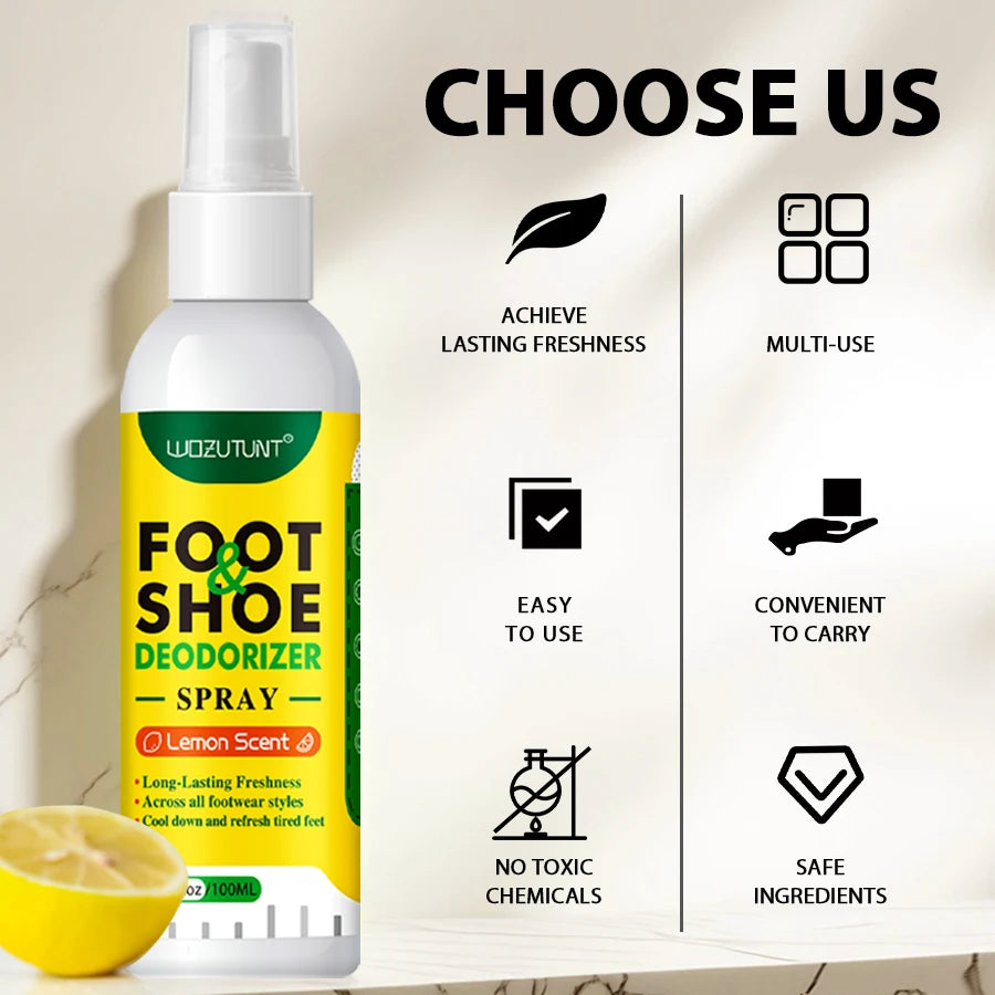 Spray désodorisant pour chaussures de pied, 100ml, parfum de citron, odeur de choc, élimination des déodorants Nemesis, antibactérien, rafraîchissant, désodorisant