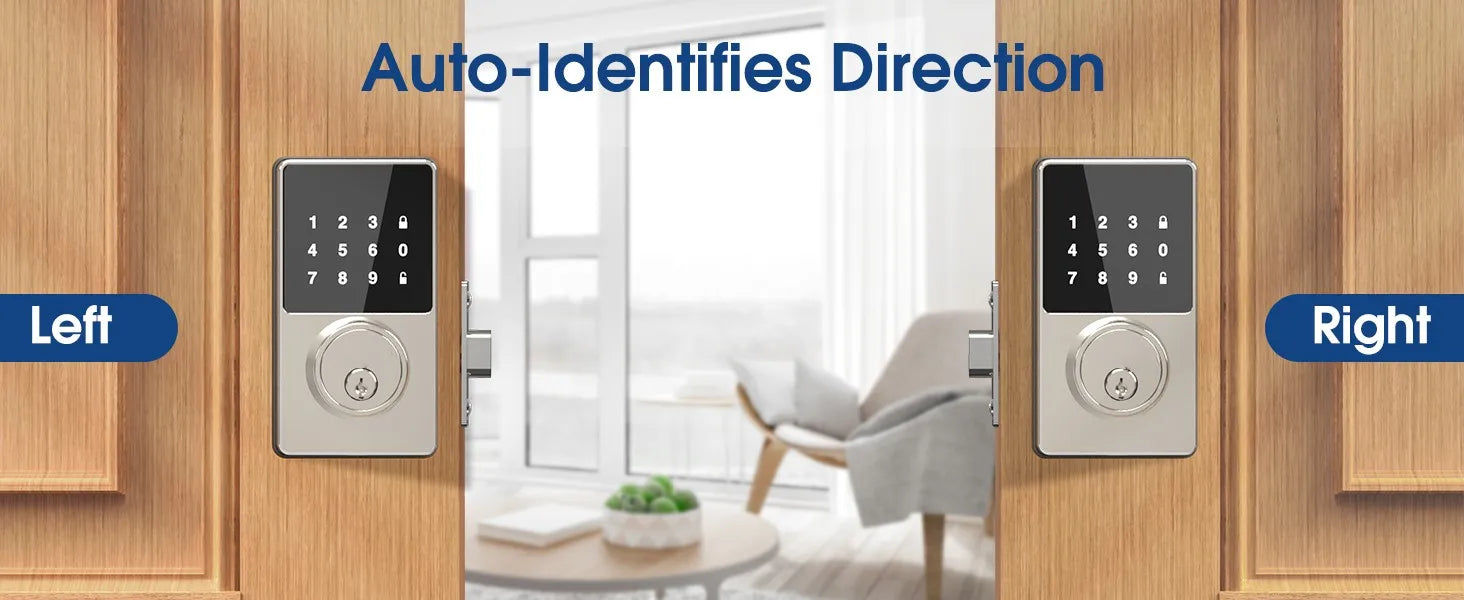 Serrure intelligente avec mot de passe, serrure de porte d'entrée sans clé avec claviers à écran tactile, facile à installer, déverrouillage par application, 50 codes utilisateur