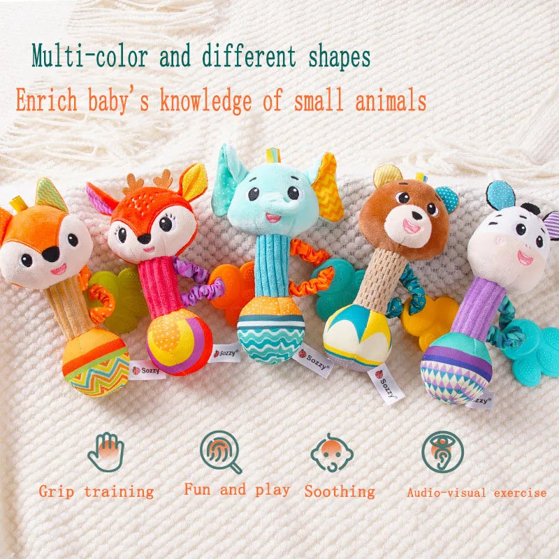 Hochets pour bébé, Animal en peluche doux, poignée à main, jouets pour bébé, Shaker froissé, grinçant, jouets apaisants sensoriels, cadeaux pour tout-petits