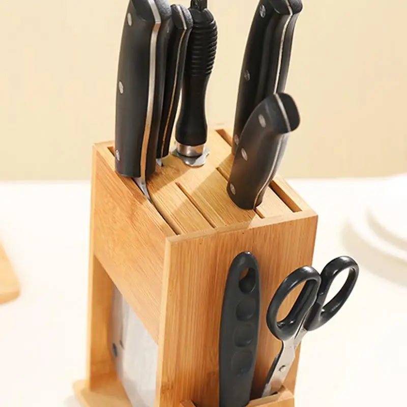 Support de bloc de couteaux en bambou pour la cuisine, support de coupe multifonctionnel, support de rangement de couteaux multifonctionnel pour fournitures de cuisine