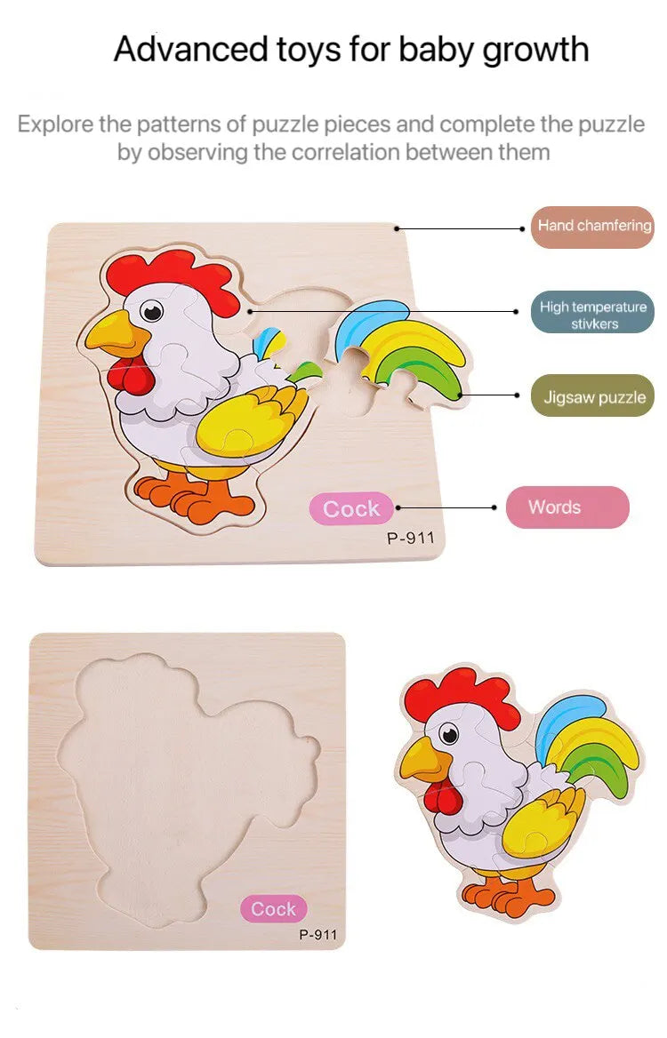3 PCs couleur aléatoire Puzzle 3D jouets éducation précoce en bois Cartoon Animal Puzzle Puzzle infantile Puzzle Conseil jouets