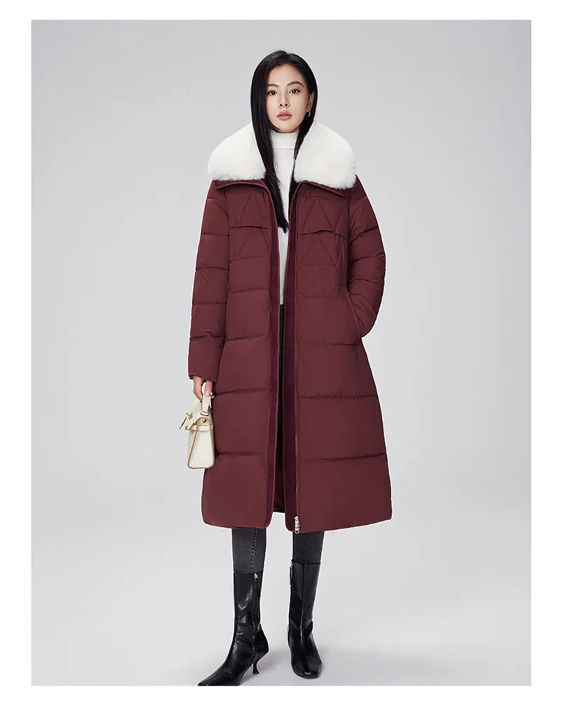 Parka d'hiver à col en fourrure pour femme, veste x-longue rembourrée en coton, manteau épais et chaud, Streetwear avec ceintures, vêtements d'extérieur Slim, à la mode, 2025