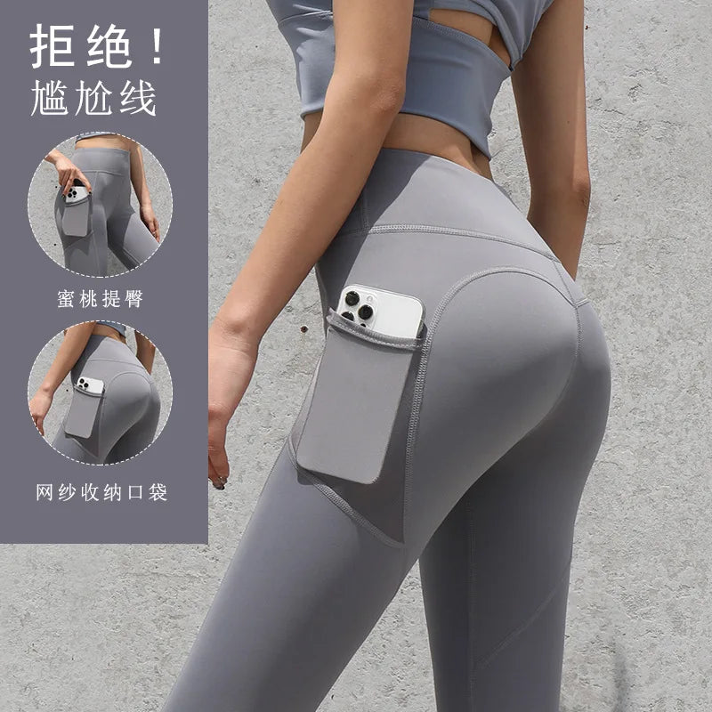 Pantalons de Yoga avec poche pour femmes, Leggings pour Fitness, en Nylon, taille haute, longs, collants Push UP, vêtements de gymnastique, 2024