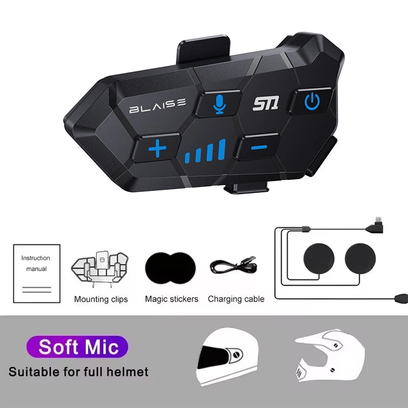 Casque de moto sans fil Bluetooth 5.3, étanche, anti-poussière, MP3, musique, haute endurance