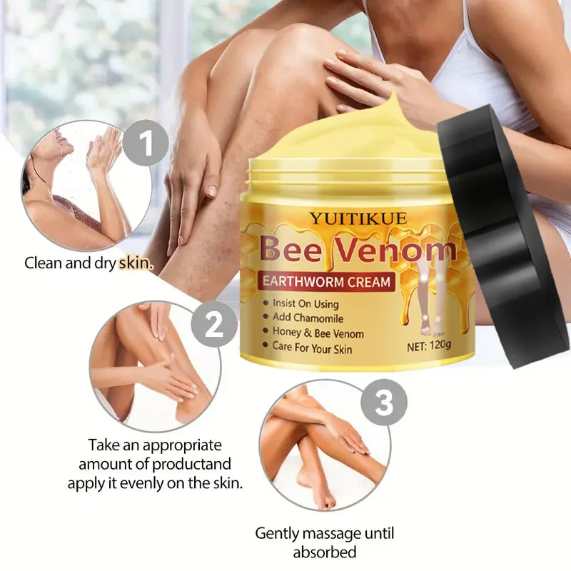 YUITIKUE Crème pour varices 120g - Formule de venin d'abeille et de vers de terre, hydratant et massage en profondeur, traitement de soins de la peau