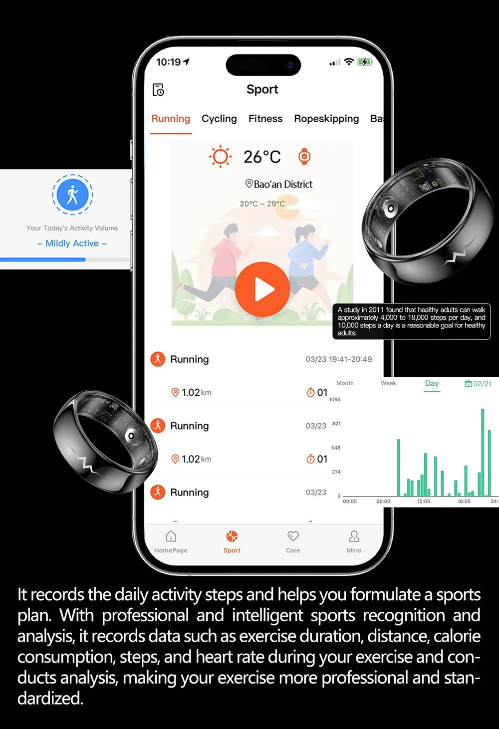 Haut de gamme ECG sang oxygène santé anneau intelligent fréquence cardiaque pression artérielle moniteur de sommeil anneaux 5ATM étanche plusieurs Modes de Sport