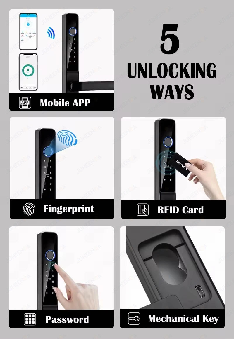 Serrure intelligente pour porte coulissante étanche, application TTLock Alexa, Code numérique par empreinte digitale, carte RFID, Anti-serrure électronique en verre d'aluminium