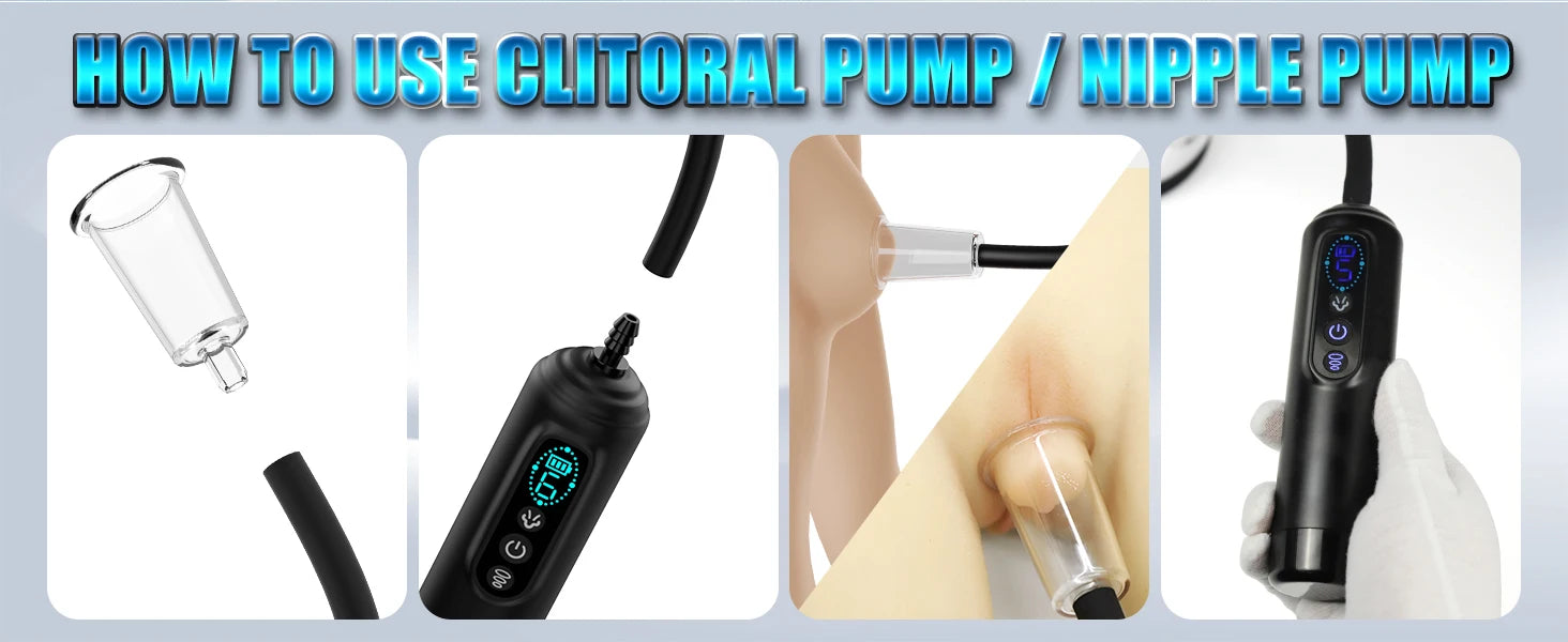 Electric BDSM suction pump for women, vibrating pussy pump, vacuum suction toy, vaginal sex pump, 7 suction cups, clitoral and nipple suction cup.