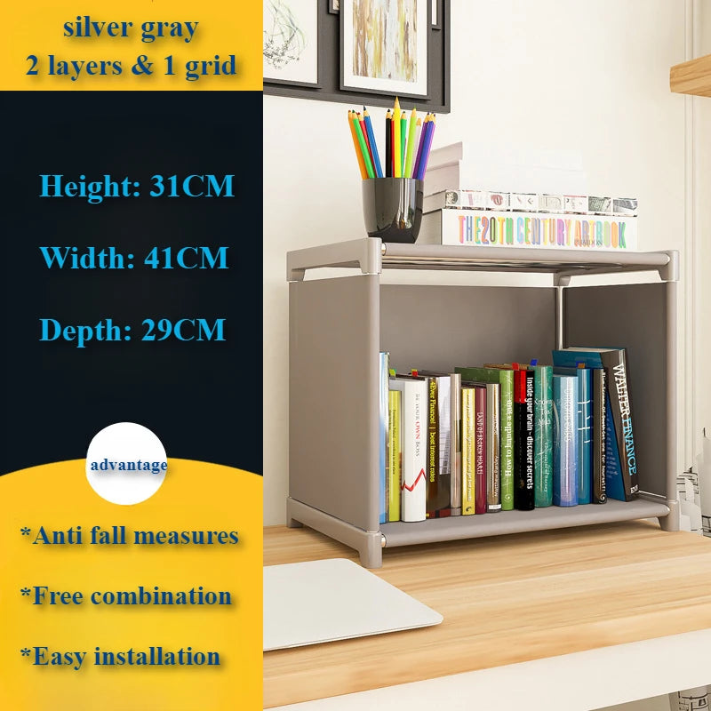 Simple storage shelf, multi-layered clutter storage shelf, bookcase organizer, easy assembly for bedroom or bookcase