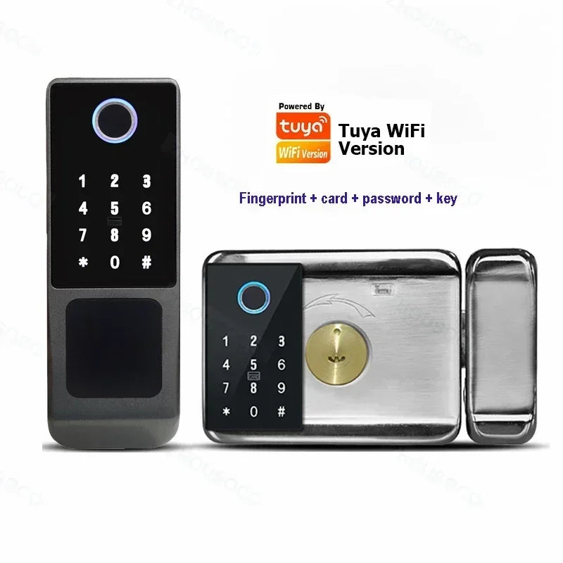 Serrure de porte intelligente électronique sans clé, serrure à empreintes digitales, étanche, Tuya, télécommande WiFi, Bluetooth, carte d'application TTLock, code numérique