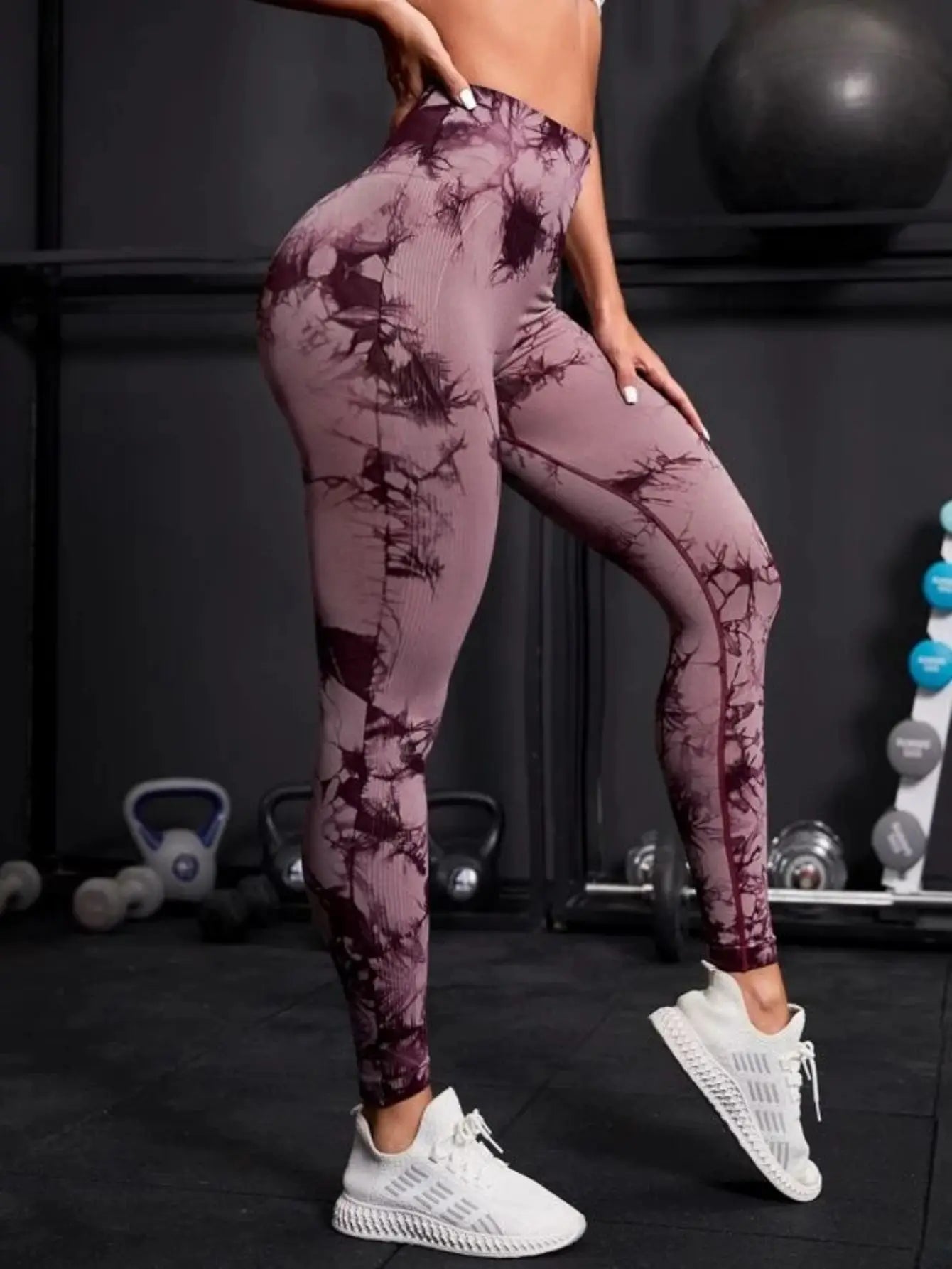 Leggings taille haute sans couture pour femmes, teinture par nouage, Fitness, sport, course à pied, pantalons de Yoga, levage des hanches, collants tricotés élastiques