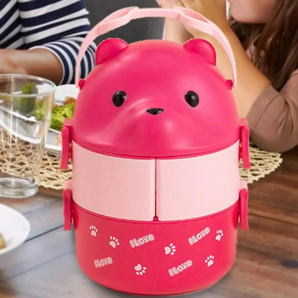 Boîte à lunch isotherme portable pour enfants, ensemble de conteneurs à lunch empilables, lunettes de dessin animé Bento, forme d'ours, récipient de stockage des aliments