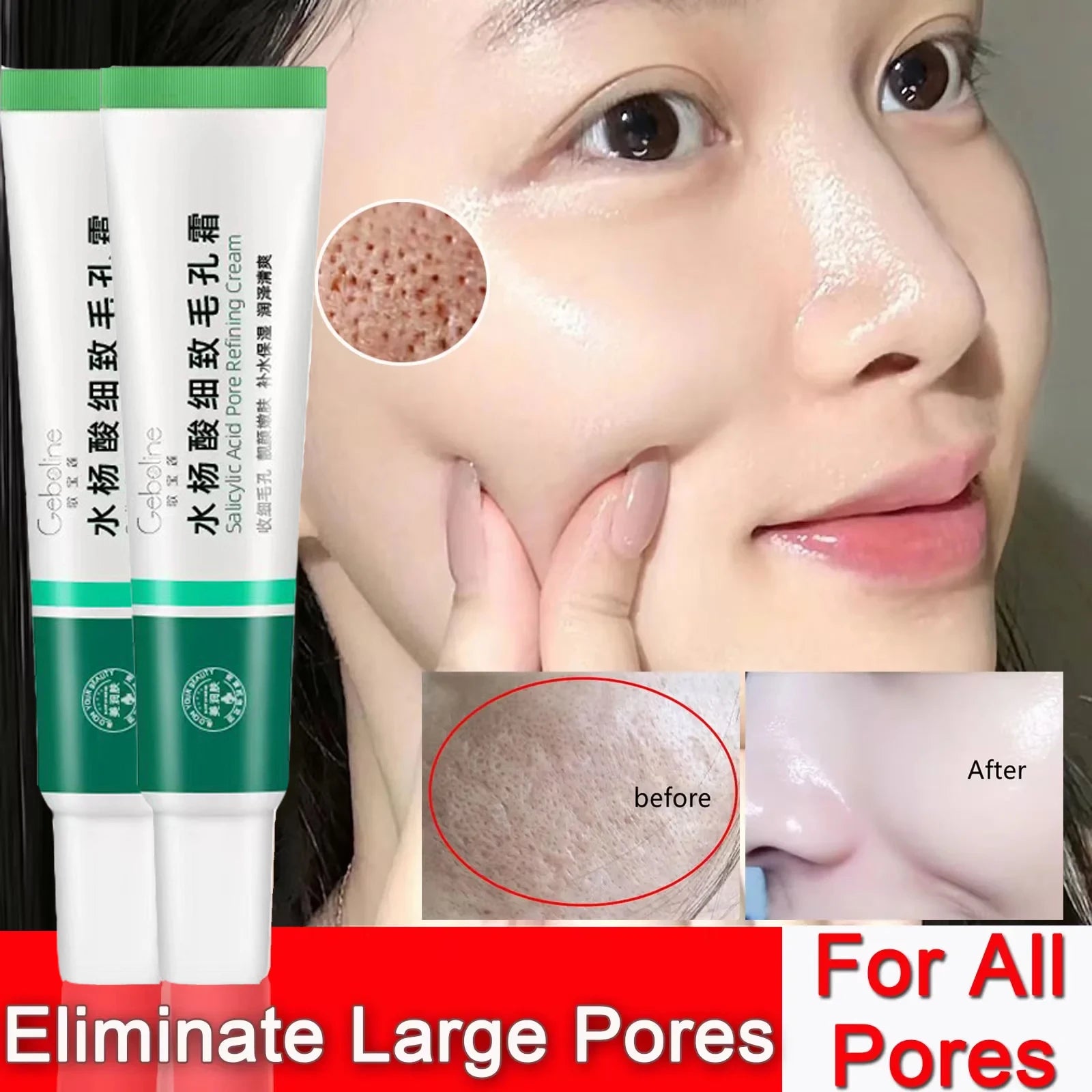 Crème rétrécissante pour les pores à l'acide salicylique, élimine les grands Pores, sérum, élimine les points noirs, répare l'acné, raffermissement, soins pour la peau, cosmétiques