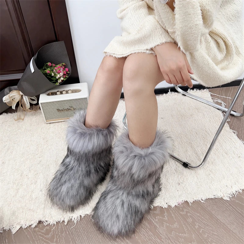 Nouveau Hiver fourrure une pièce fourrure de raton laveur femme bottes de neige chaussures de fourrure en plein air mi jambe bottes