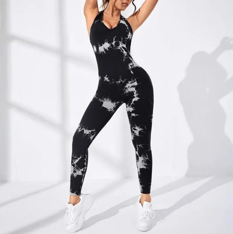 Sexy dos nu fronde femmes pleine saisons décontracté Fitness sport combishort sans manches mince vêtements de sport tout en un combinaison vêtements