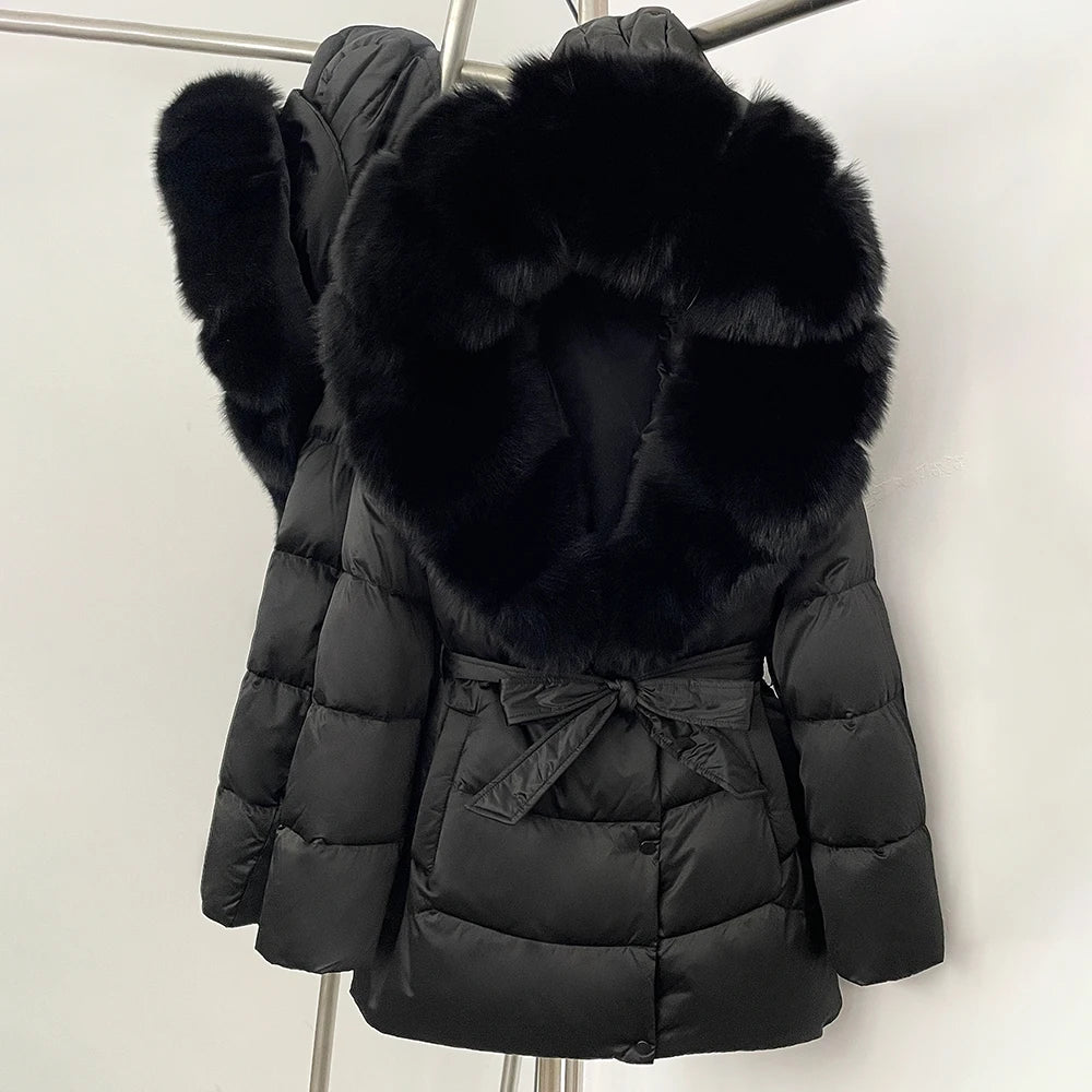 Down Jacket Women Large Fox Fur Hooded Thick Natural Silver Fur Warm Female Parkas Waterproof 2025 Winter 90% Duck Down Coat