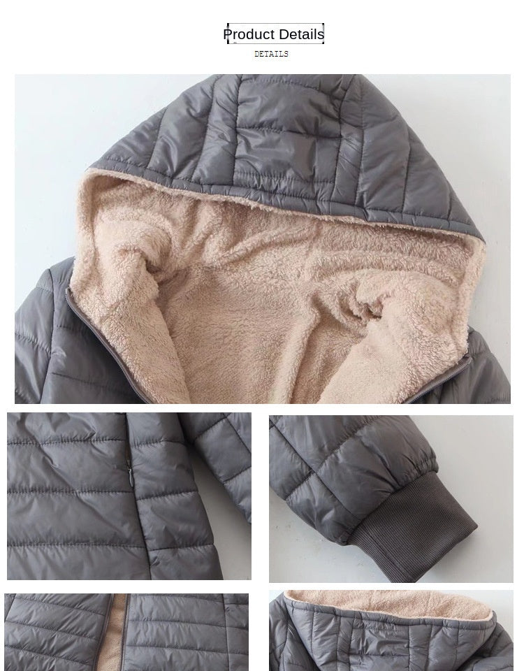 Women's Korean-style mid-length hooded cotton coat, warm lambswool coat and velvet jacket, new autumn and winter 2023 collection